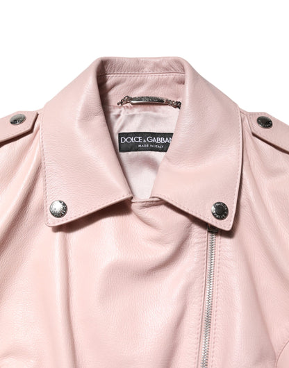 Light Pink Collar Leather Women Biker Jacket