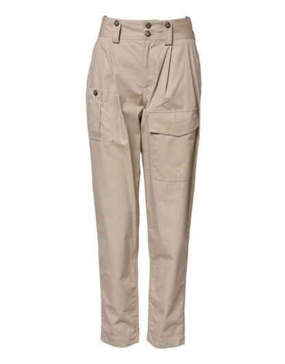 Beige Cotton High Waisted Pants