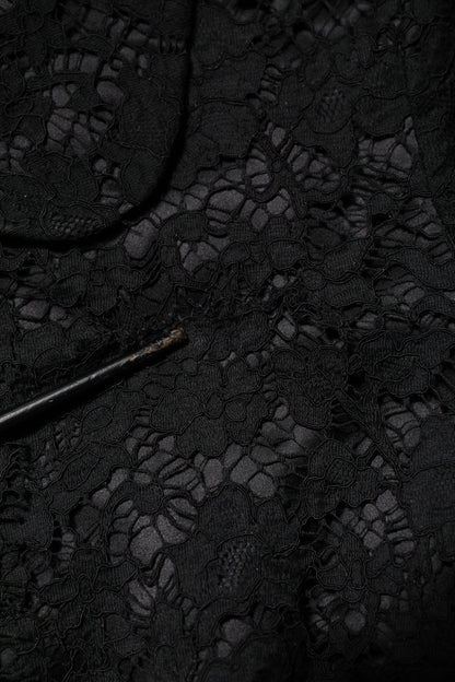 Black Floral Lace Cotton Collared Jacket