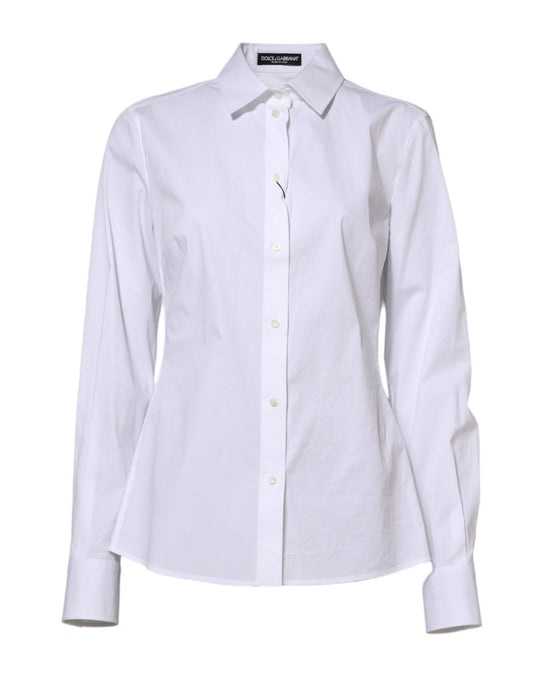 White Cotton Long Sleeves Collared Shirt Top