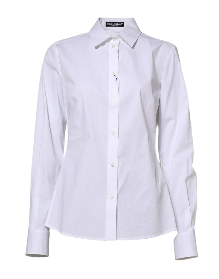 White Cotton Long Sleeves Collared Shirt Top
