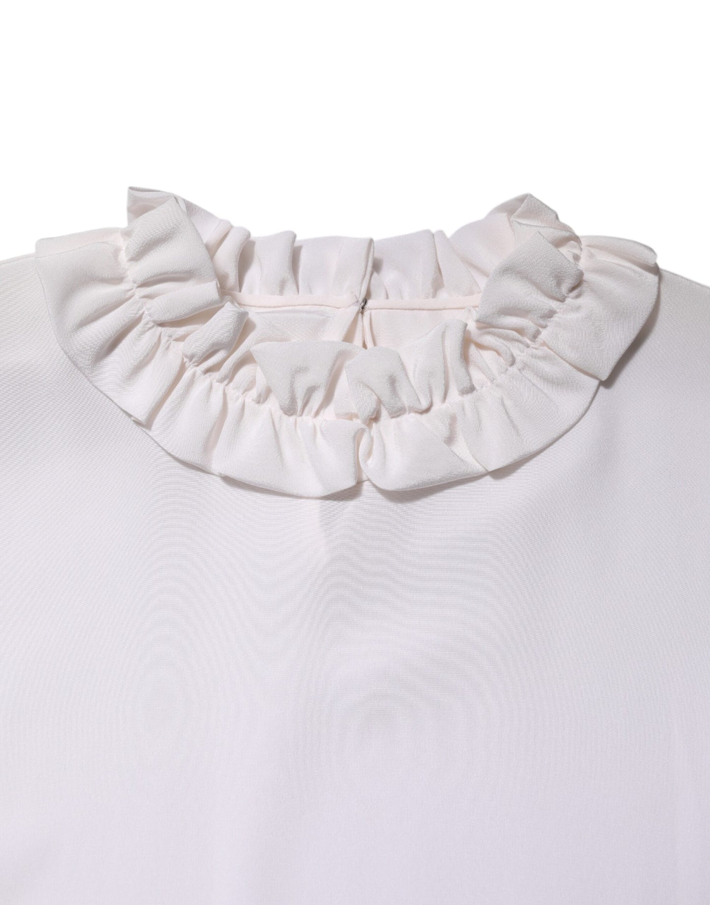 White Ruffled Neckline Blouse Pullover Top