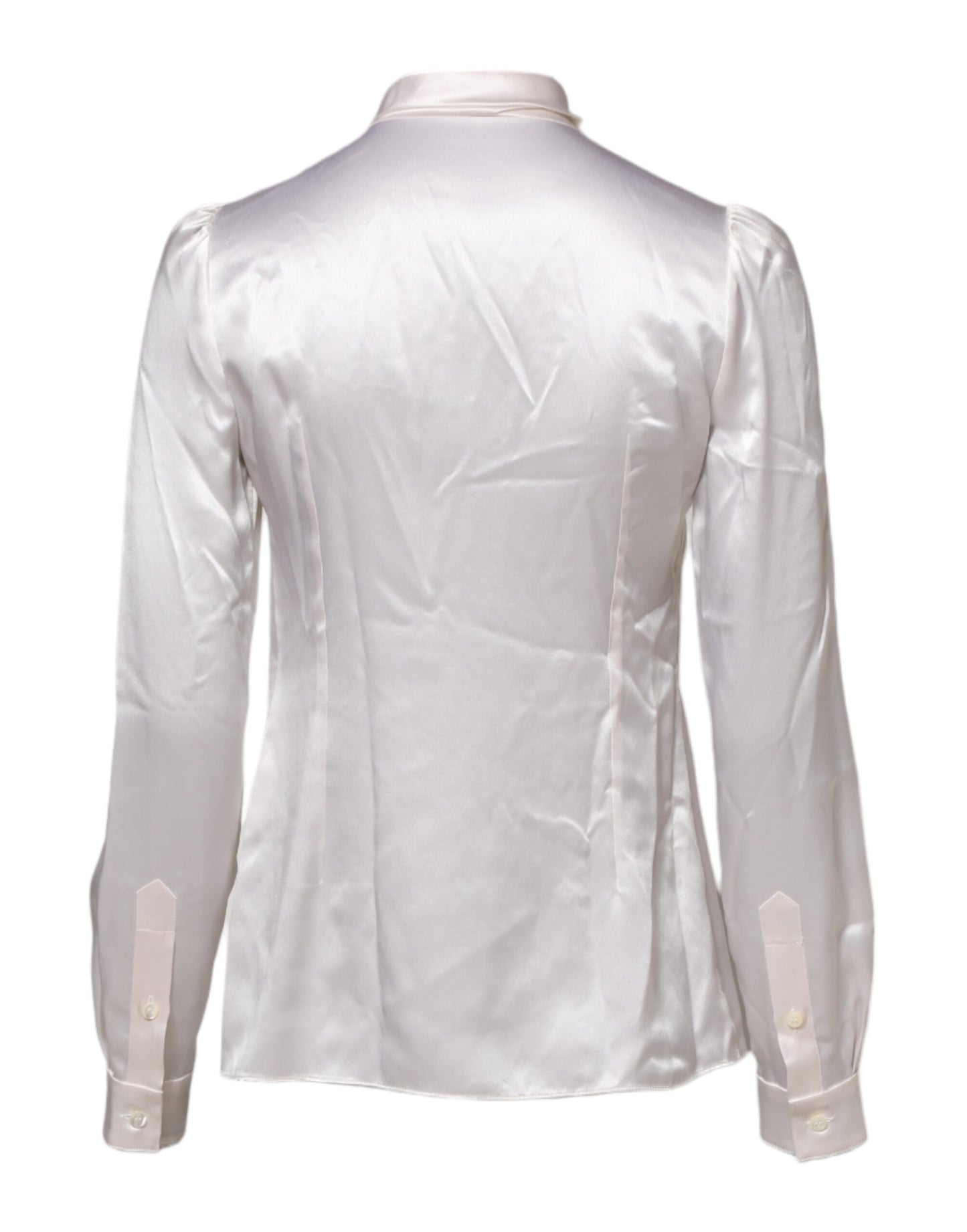White Ascot Collar Long Sleeve Blouse Top