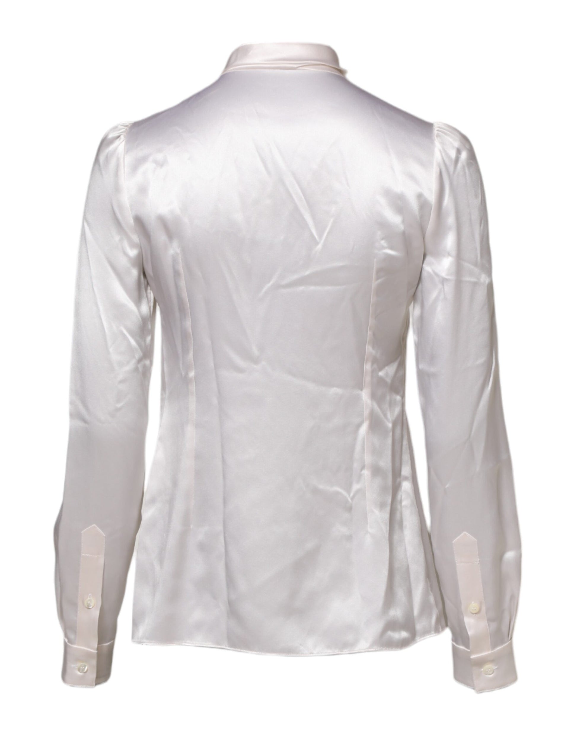 White Ascot Collar Long Sleeve Blouse Top