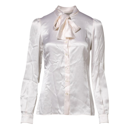 White Ascot Collar Long Sleeve Blouse Top