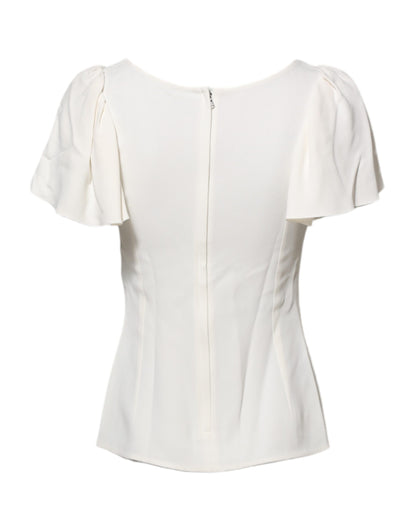 White Round Neck Short Sleeves Blouse Top