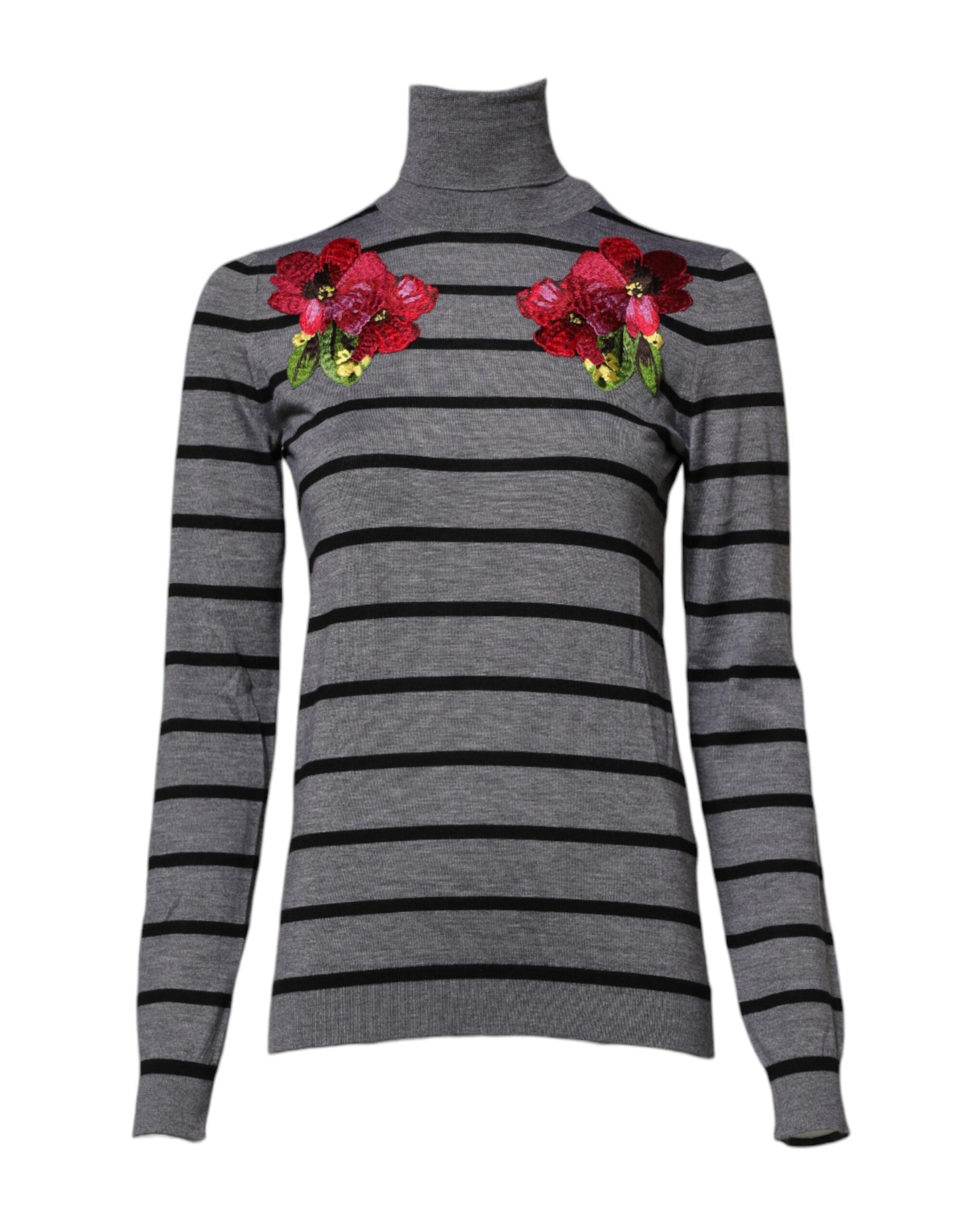 Gray Floral Embroidery Pullover Sweater