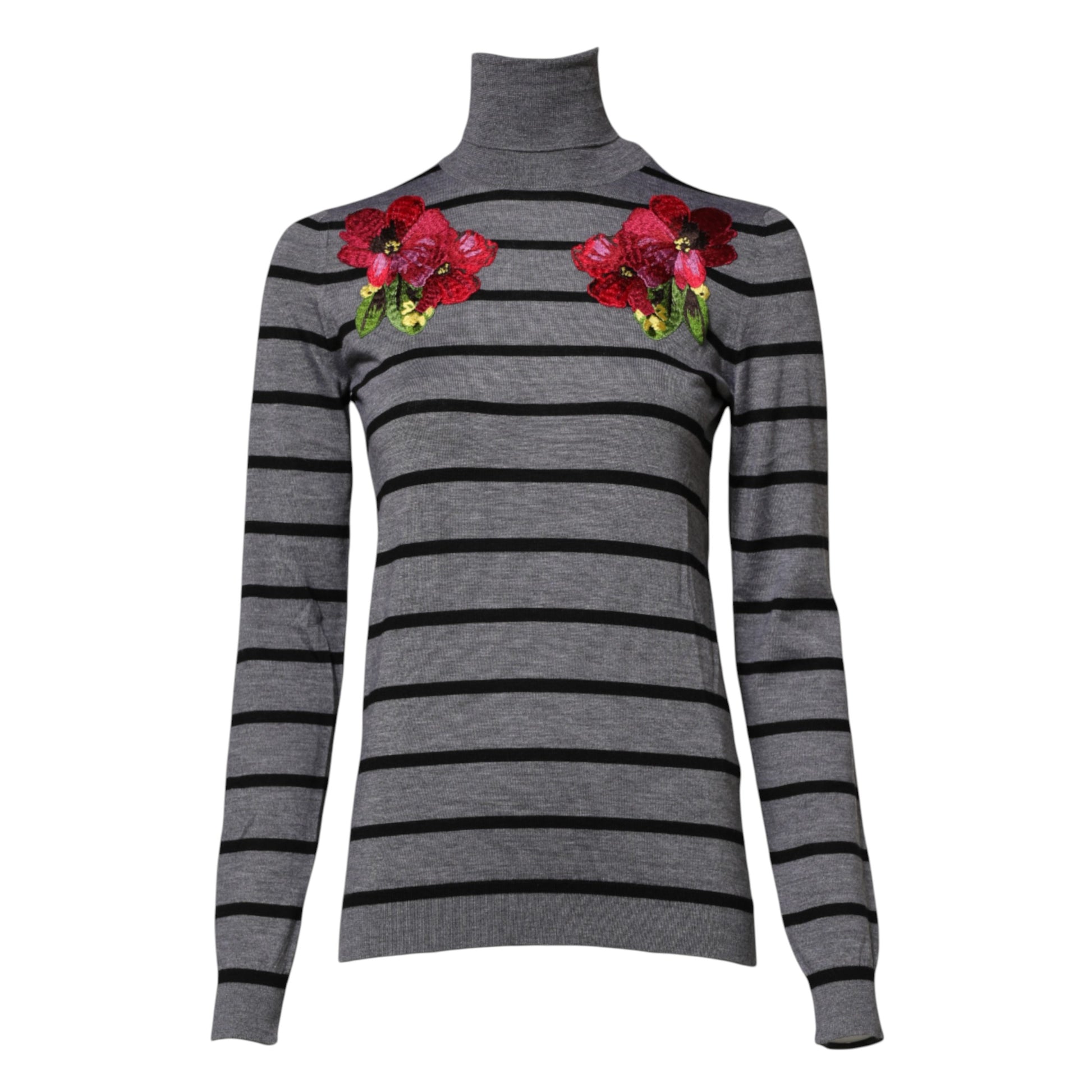 Gray Floral Embroidery Pullover Sweater