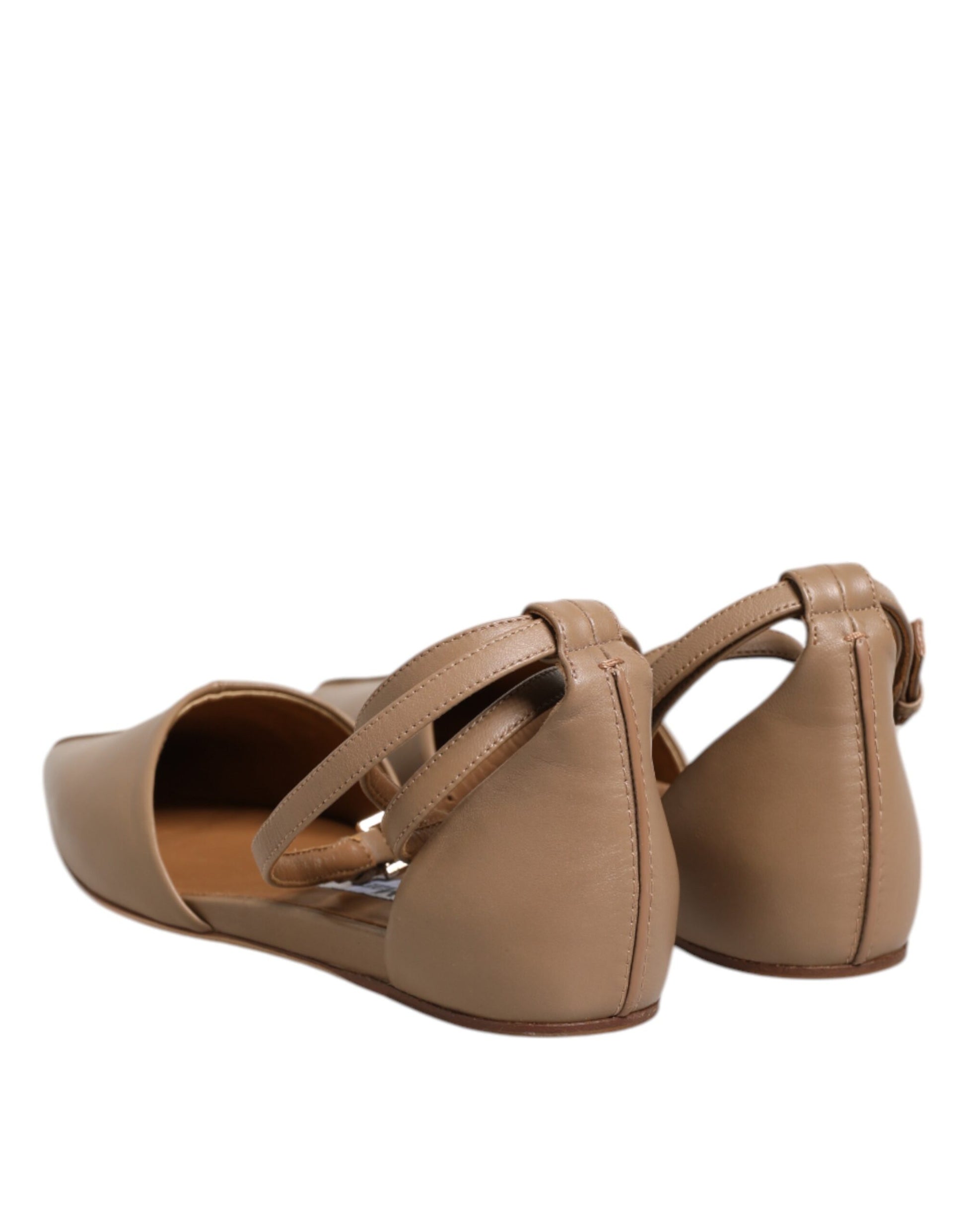 Beige Leather Pointed Toe Sandals Ballet Flat Shoes