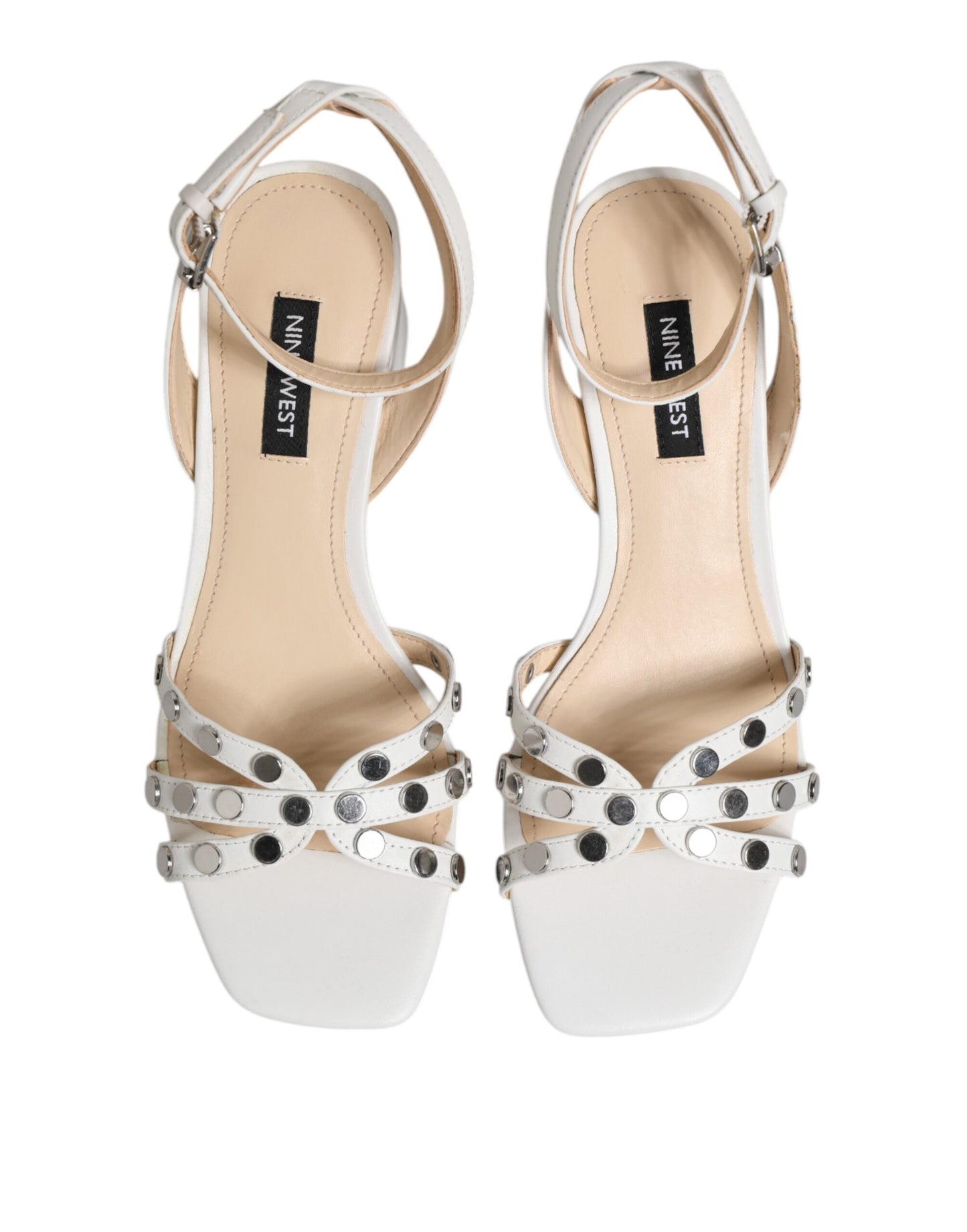 White Block Heeled Studded Wrap Strap Sandals Shoes