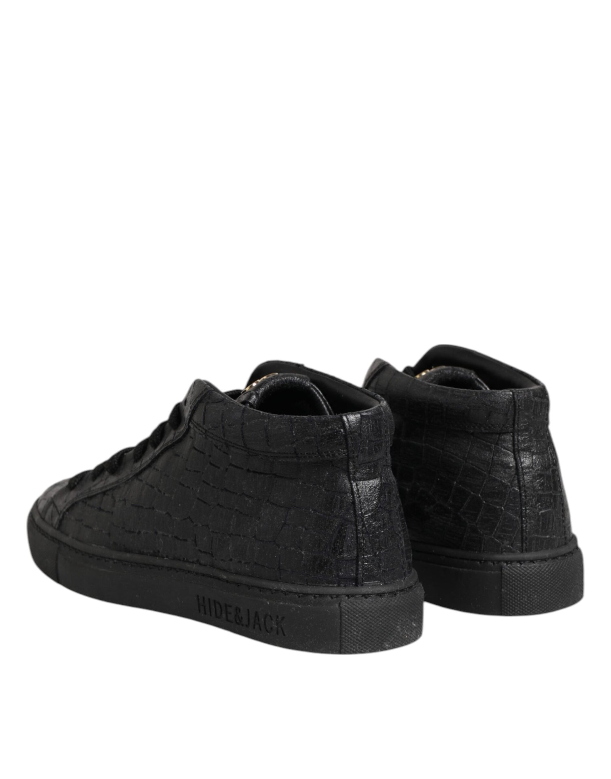 Black Leather Lace Up Mid Top Sneakers Shoes