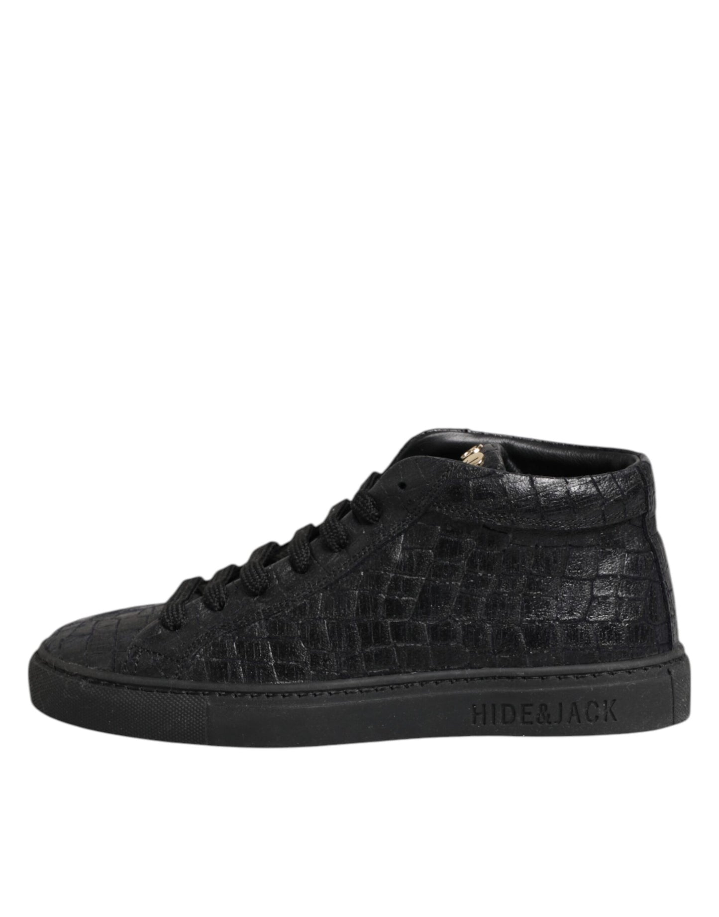 Black Leather Lace Up Mid Top Sneakers Shoes