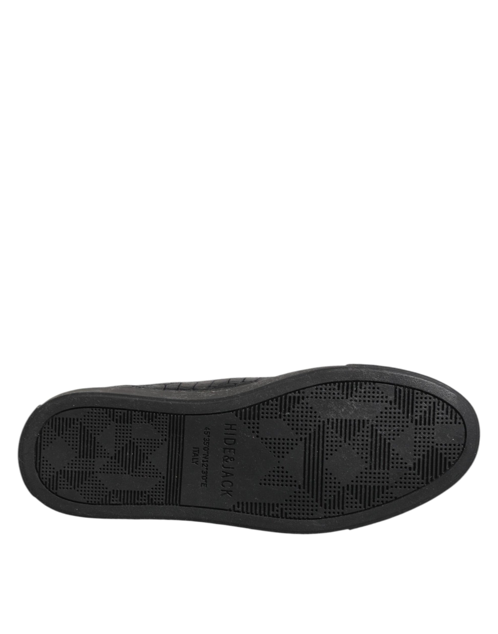 Black Leather Lace Up Mid Top Sneakers Shoes