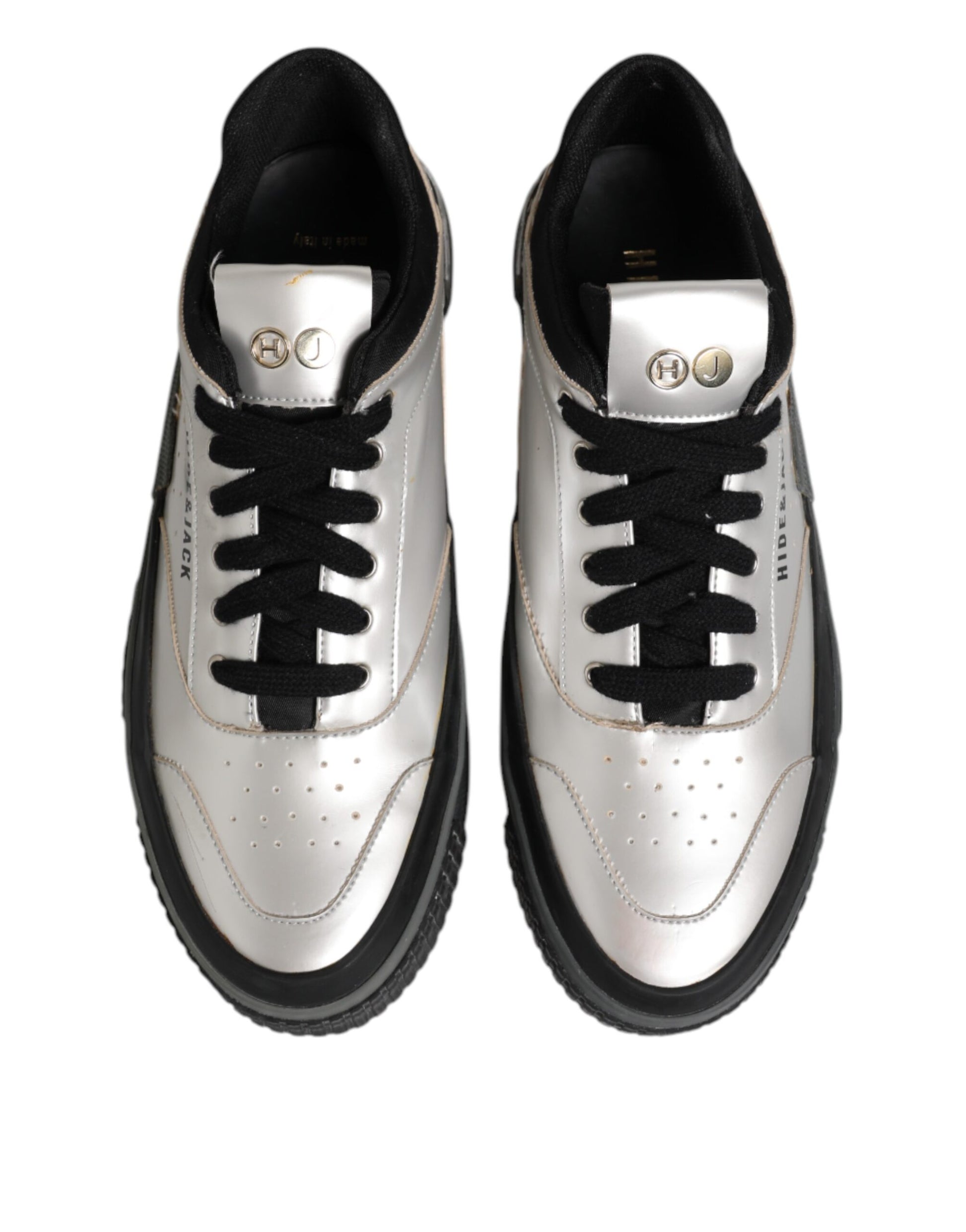 Silver Leather Lace Up Low Top Sneakers Shoes