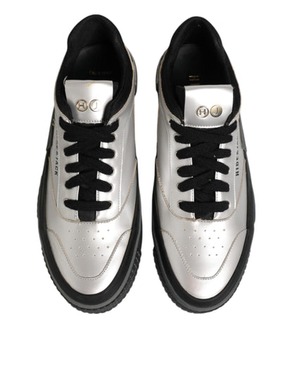 Silver Leather Lace Up Low Top Sneakers Shoes