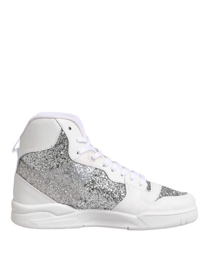 White Silver High Top Women Sneakers Shoes
