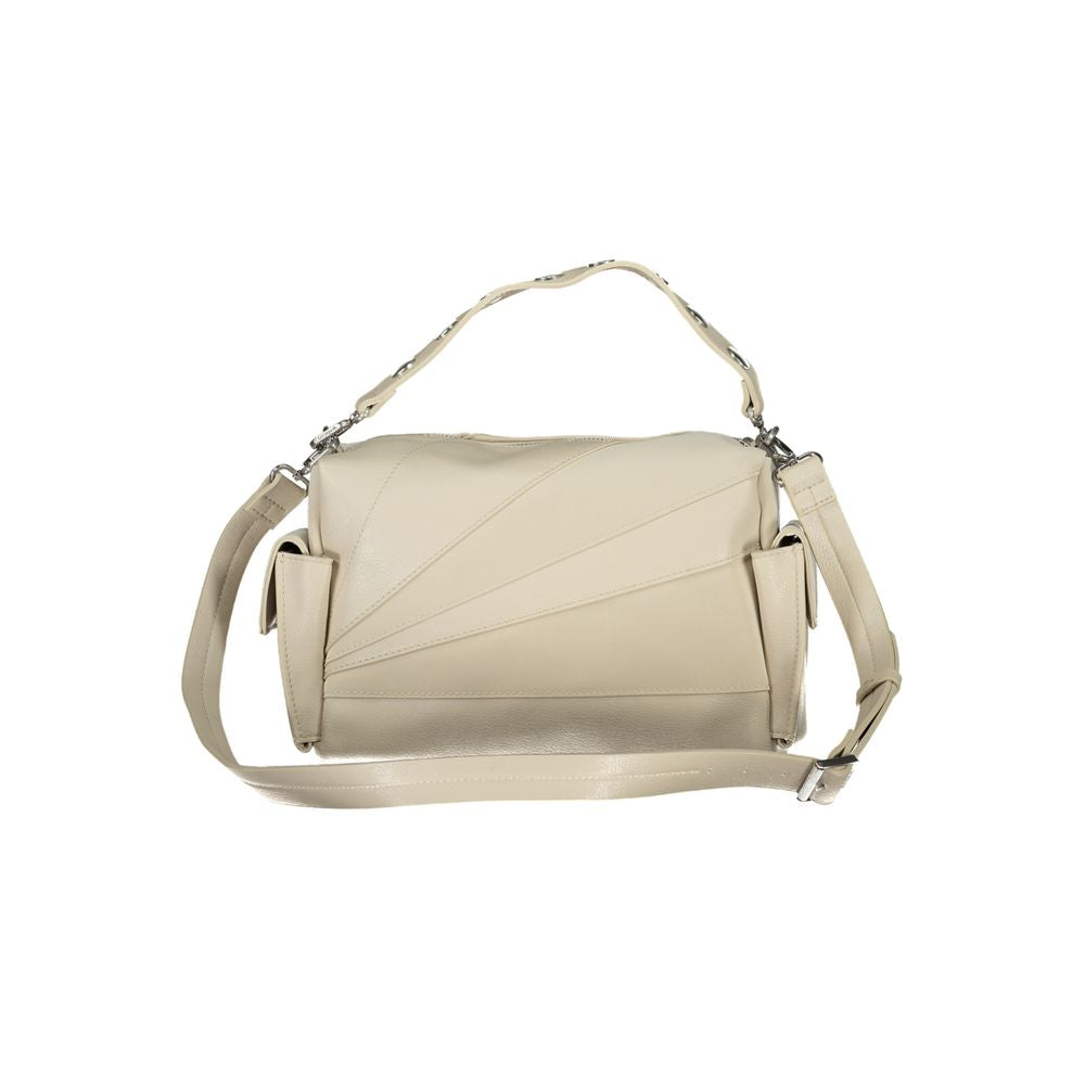 Beige Polyurethane Women Handbag