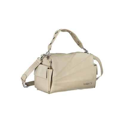 Beige Polyurethane Women Handbag