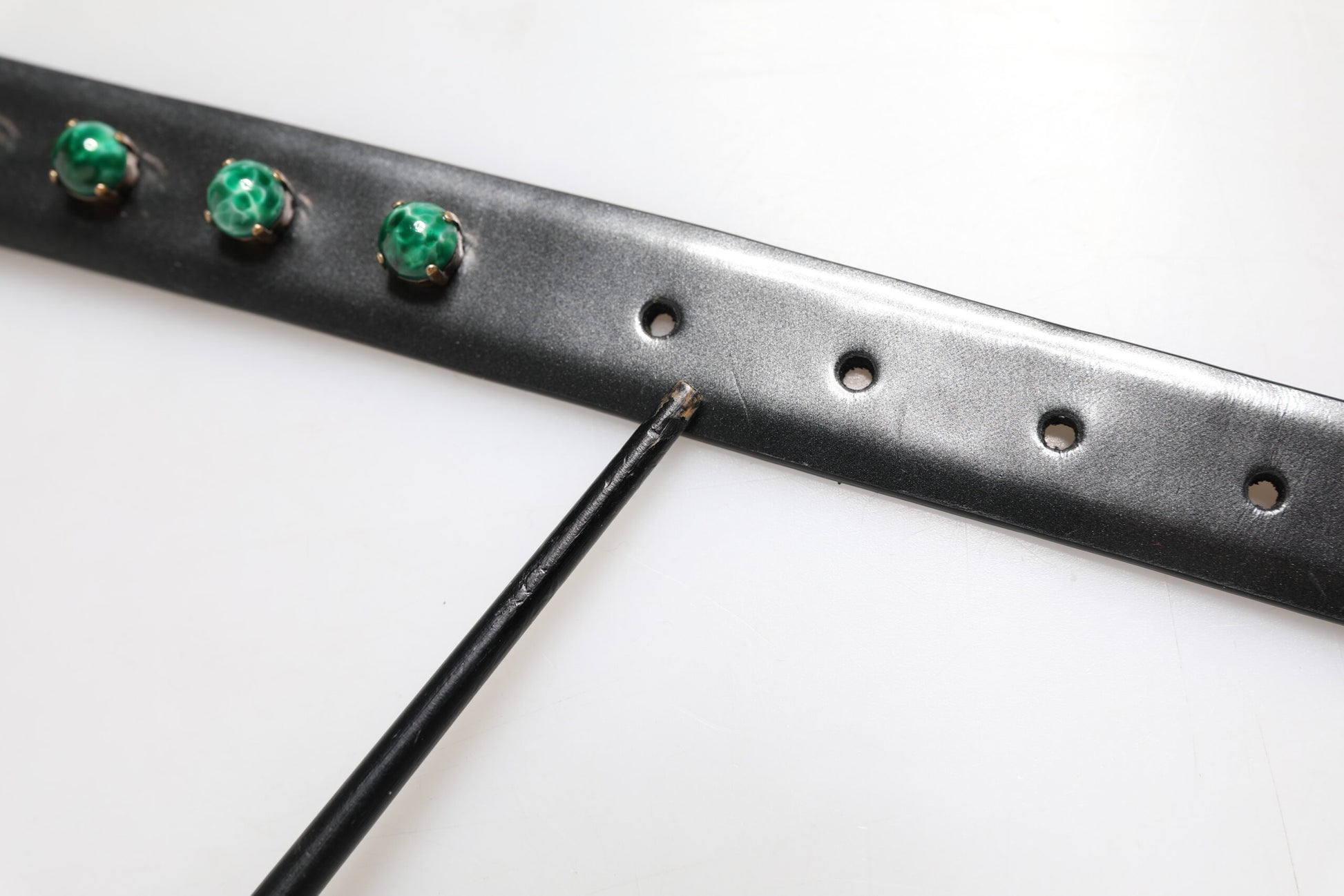 Black Leather Studded Silver Tone Buckle Belt