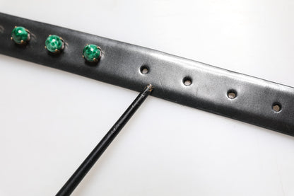 Black Leather Studded Silver Tone Buckle Belt