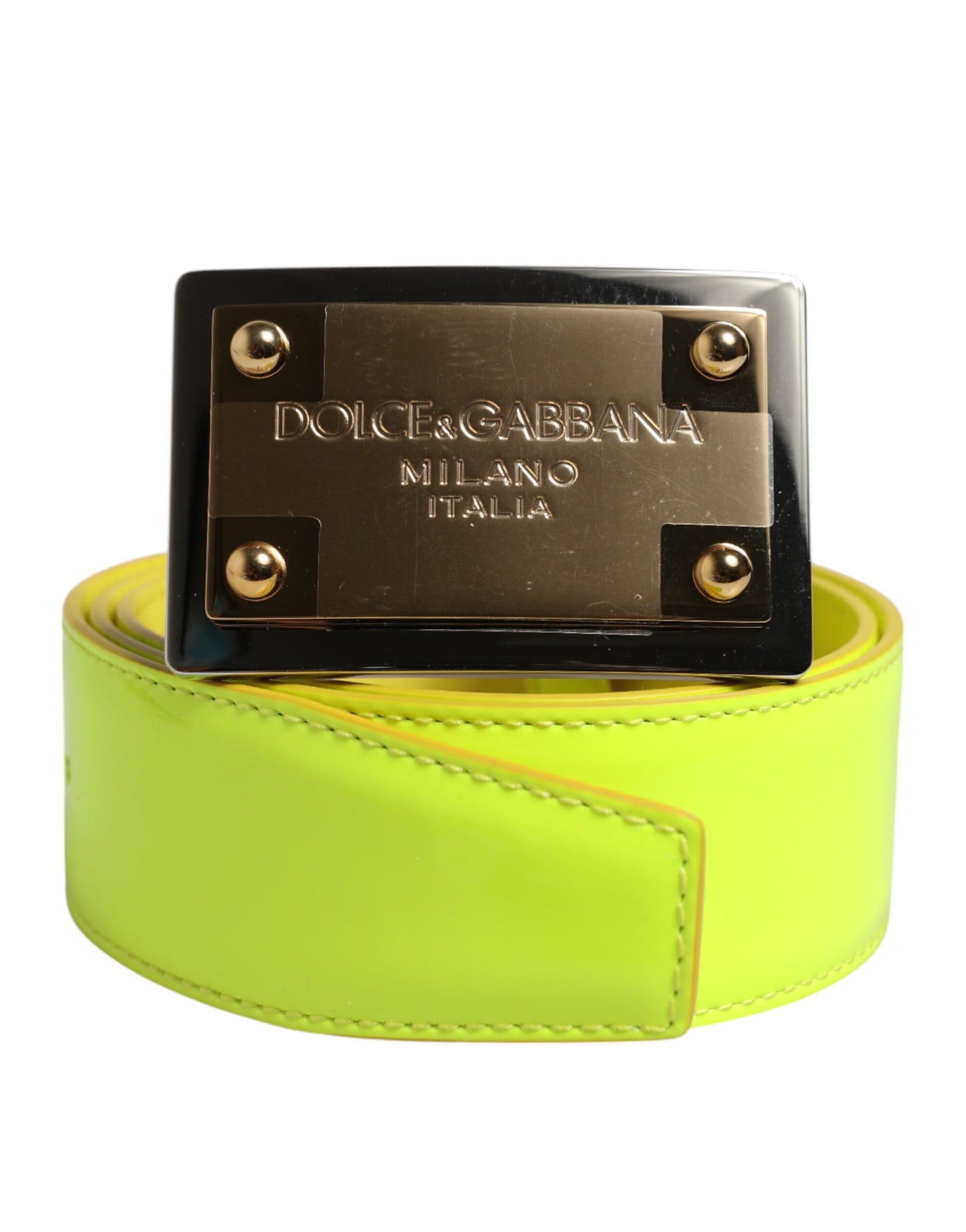 Yellow Green Classic Metal Logo Buckle Belt