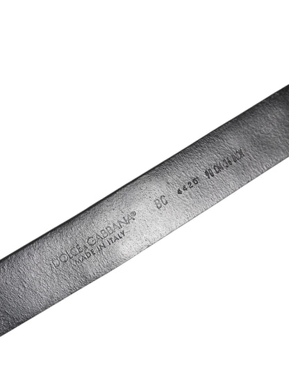 Black Studded Leather Metal Logo Buckle Belt