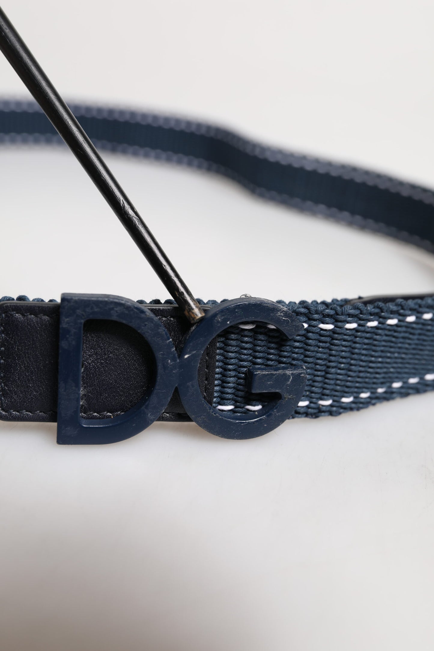 Blue White Cotton DG Logo Metal Buckle Belt
