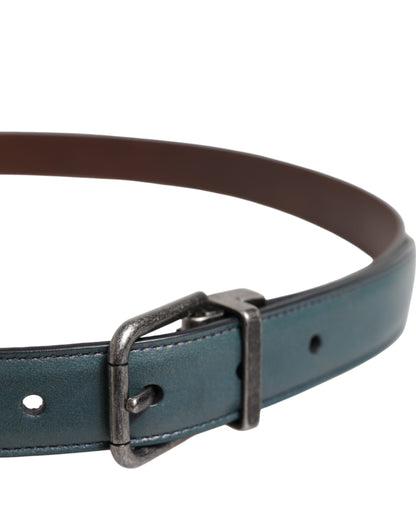 Green Classic Leather Metal Logo Buckle Belt