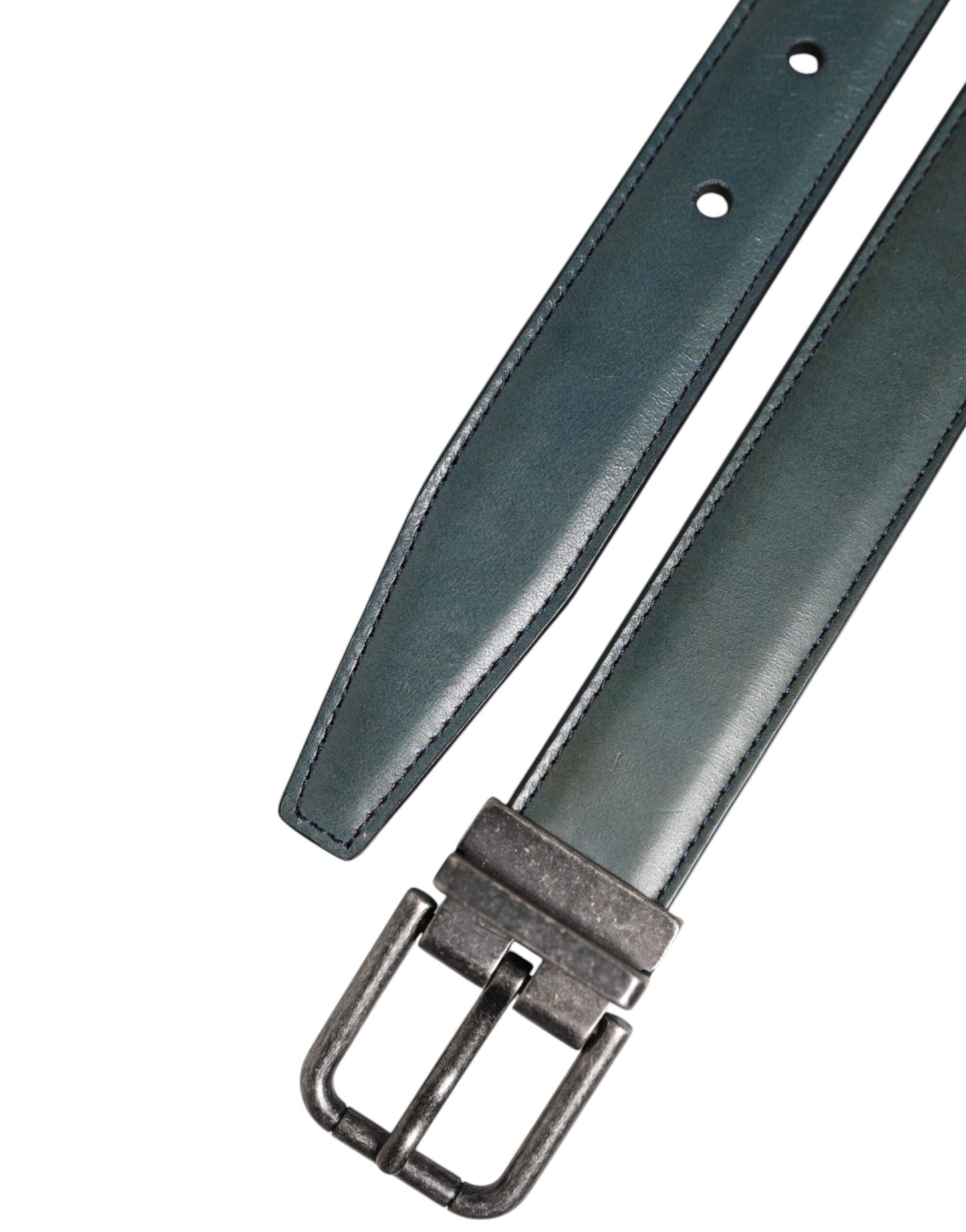 Green Classic Leather Metal Logo Buckle Belt