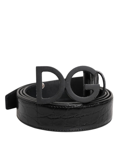 Black Leather Classic Metal DG Buckle Belt