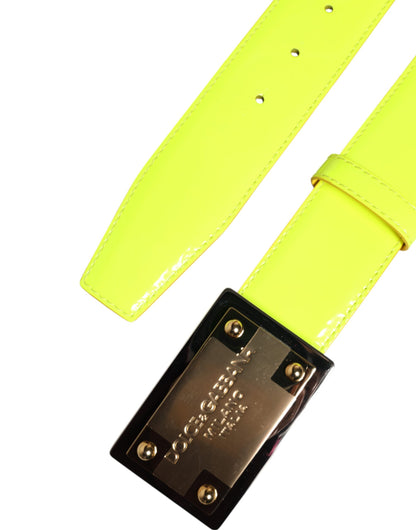 Yellow Green Classic Metal Logo Buckle Belt