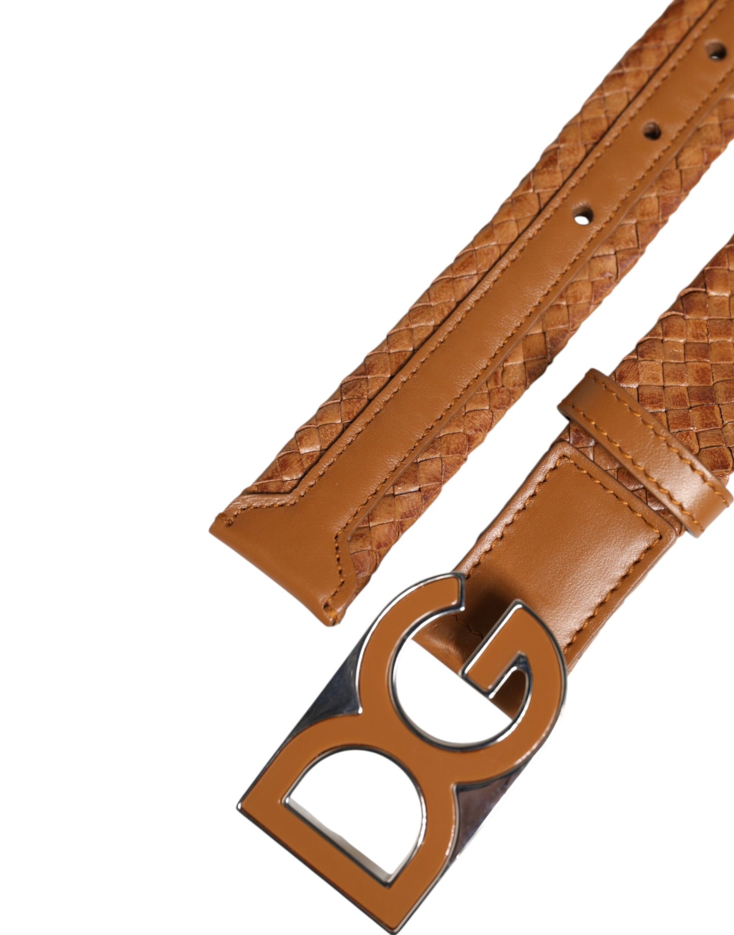 Brown Braided Metal DG Logo Buckle Belt