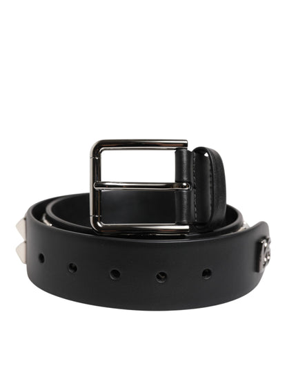 Black Leather Studded DG Metal Buckle Belt