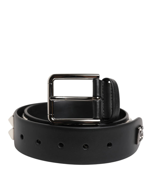 Black Leather Studded DG Metal Buckle Belt