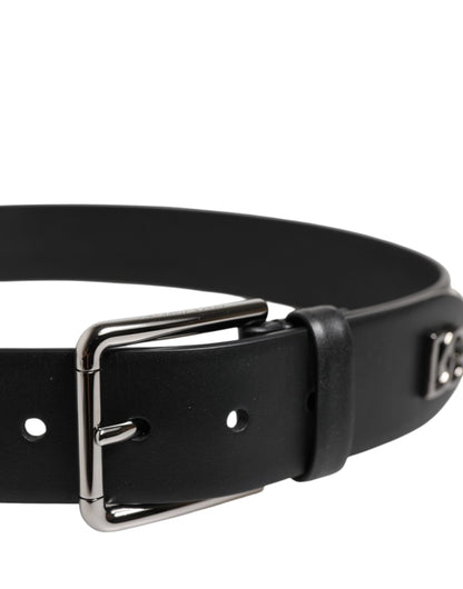 Black Leather Studded DG Metal Buckle Belt