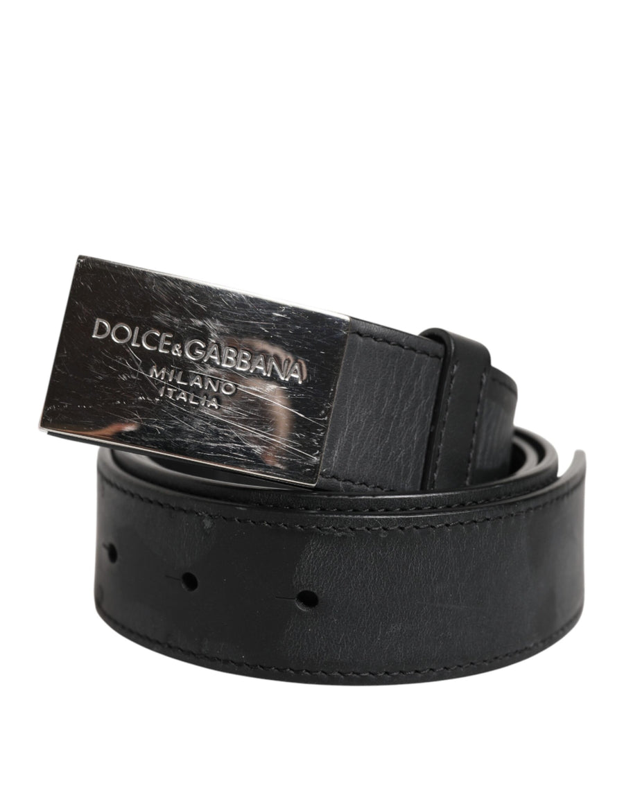 Black Leather Classic Metal Logo Buckle Belt