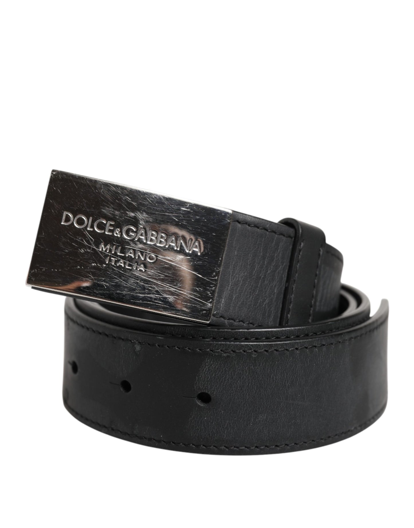 Black Leather Classic Metal Logo Buckle Belt