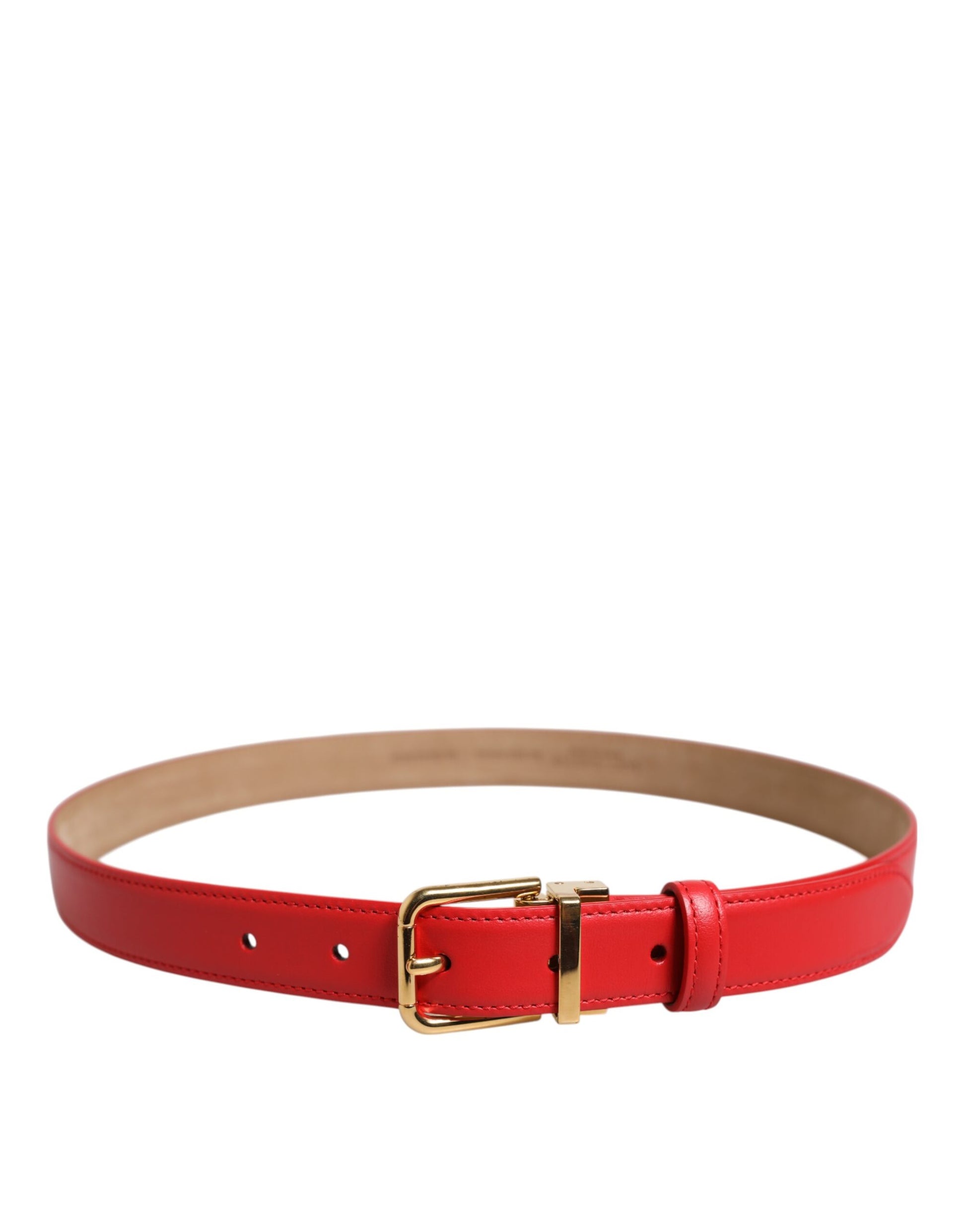 Red Leather Gold Metal Buckle Cintura Belt