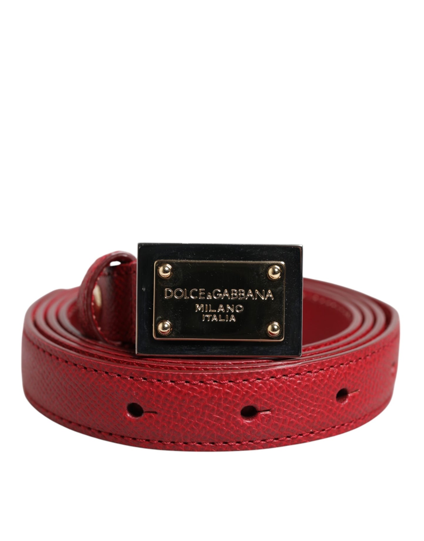 Red Leather Square Metal Buckle Cintura Belt