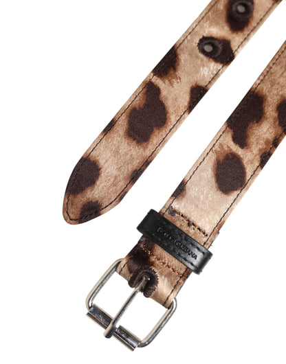 Brown Leopard Silver Metal Buckle Belt