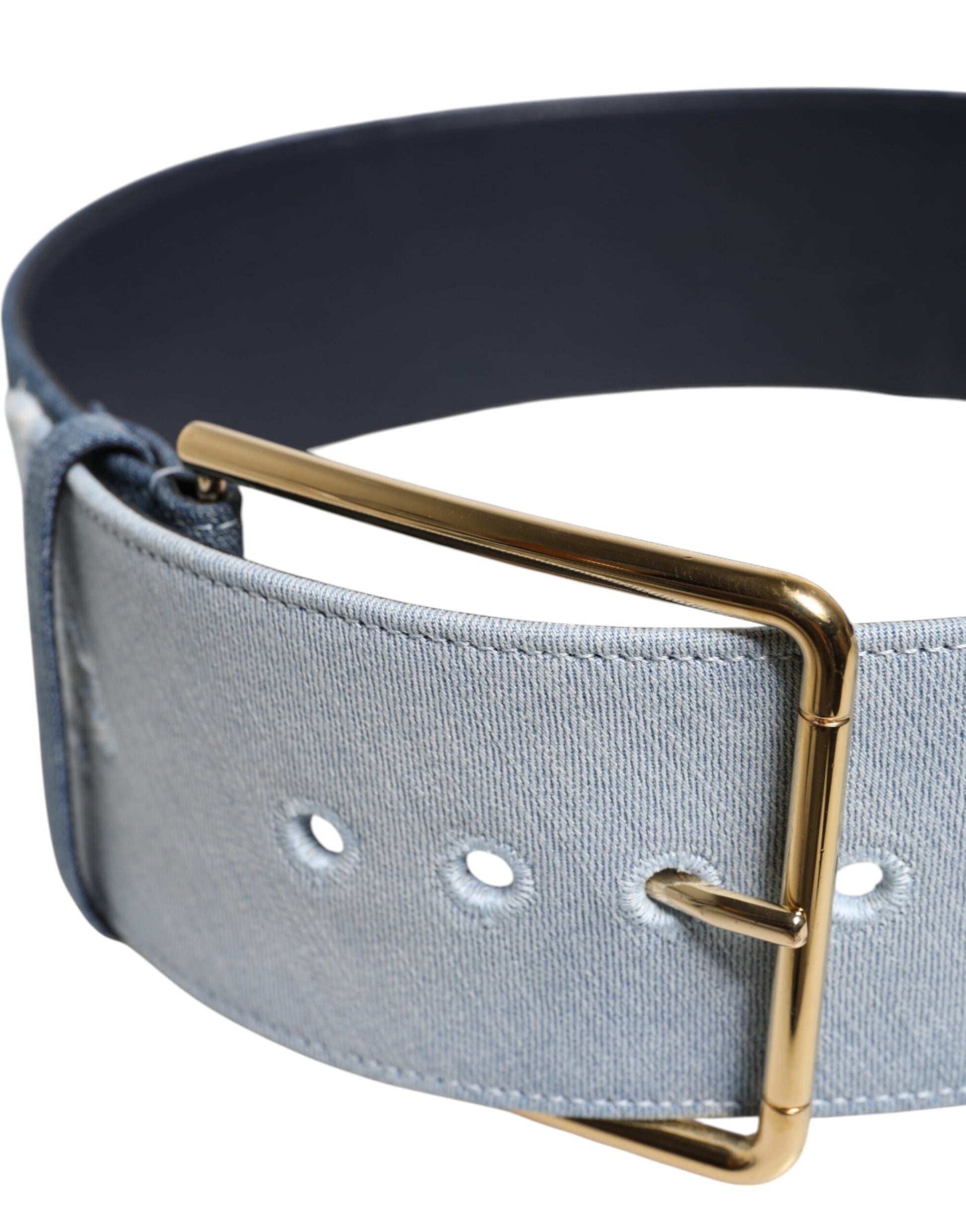Two Tone Blue Denim Gold Metal Buckle Belt