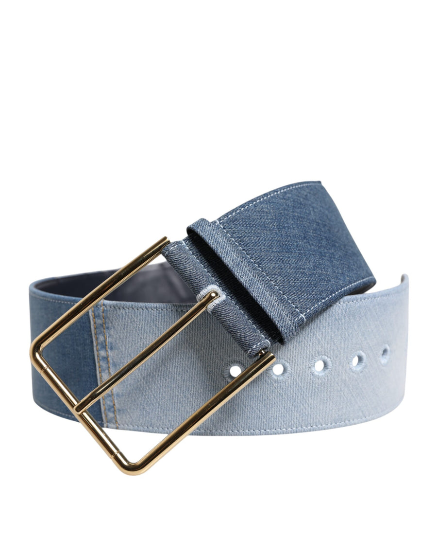 Two Tone Blue Denim Gold Metal Buckle Belt