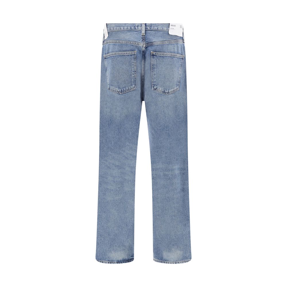 Light Blue Cotton Straight-Leg Jeans