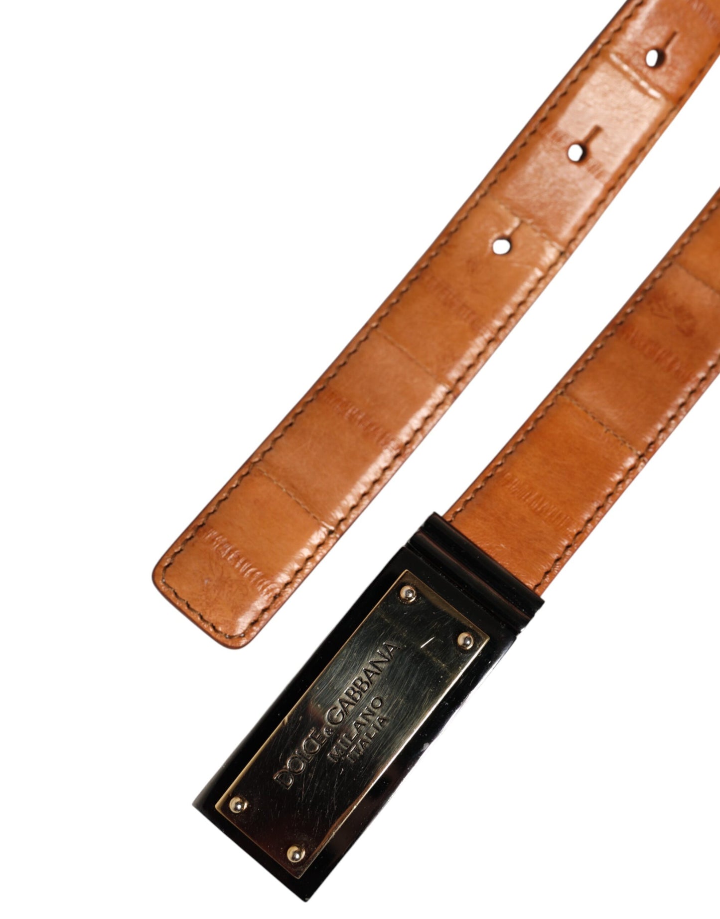 Browned Off Leather Gold DG Logo Buckle Belt