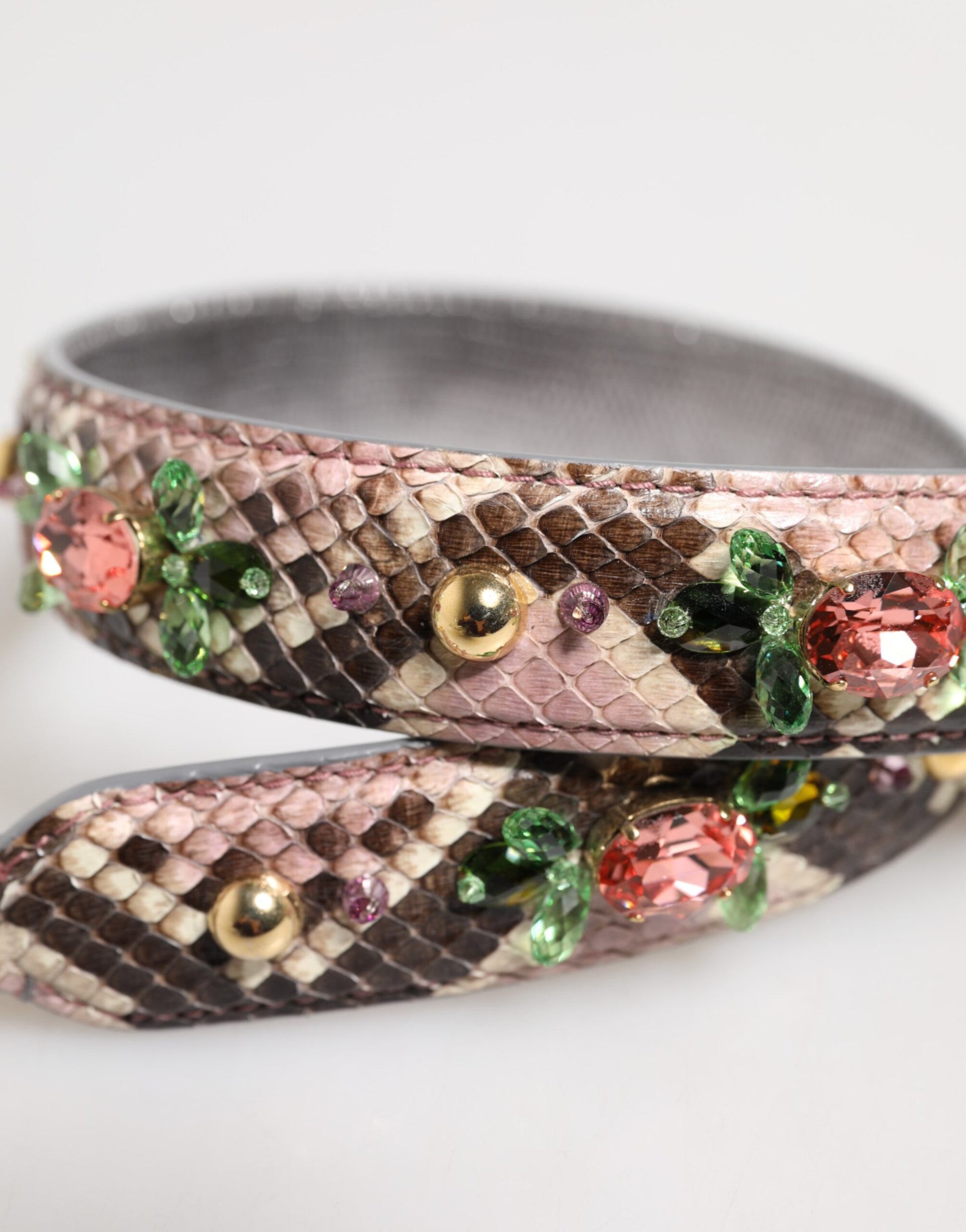 Multicolor Python Embellished Crystal Stud Shoulder Strap