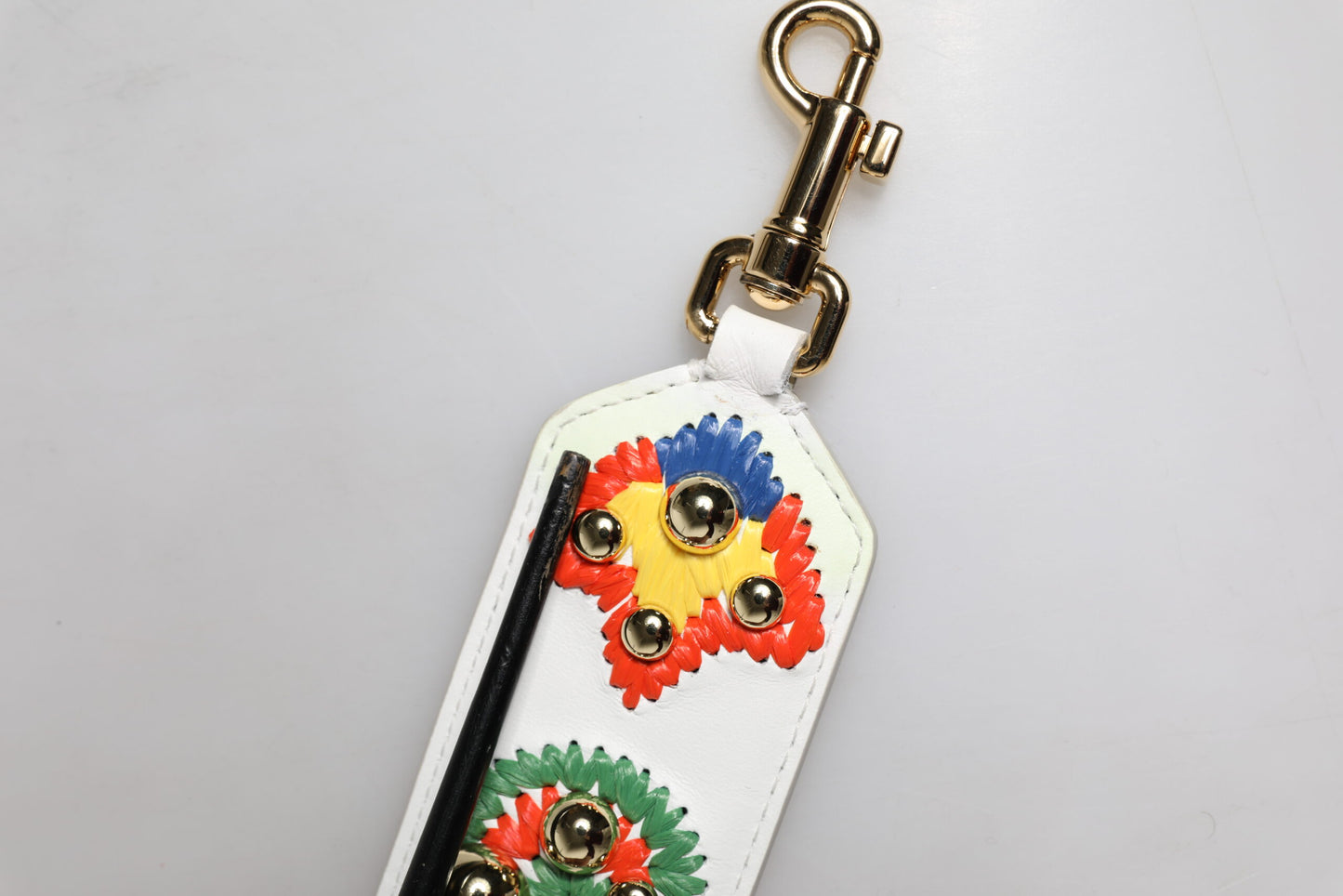 White Calfskin Raffia Embroidered Patchwork Shoulder Strap