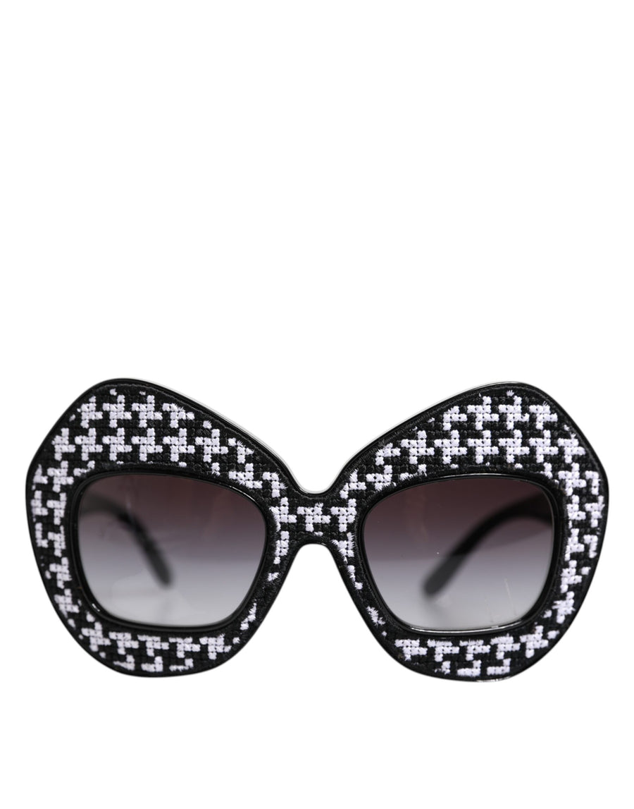 Black White PIED DE POULE Print Oversized Shades Sunglasses