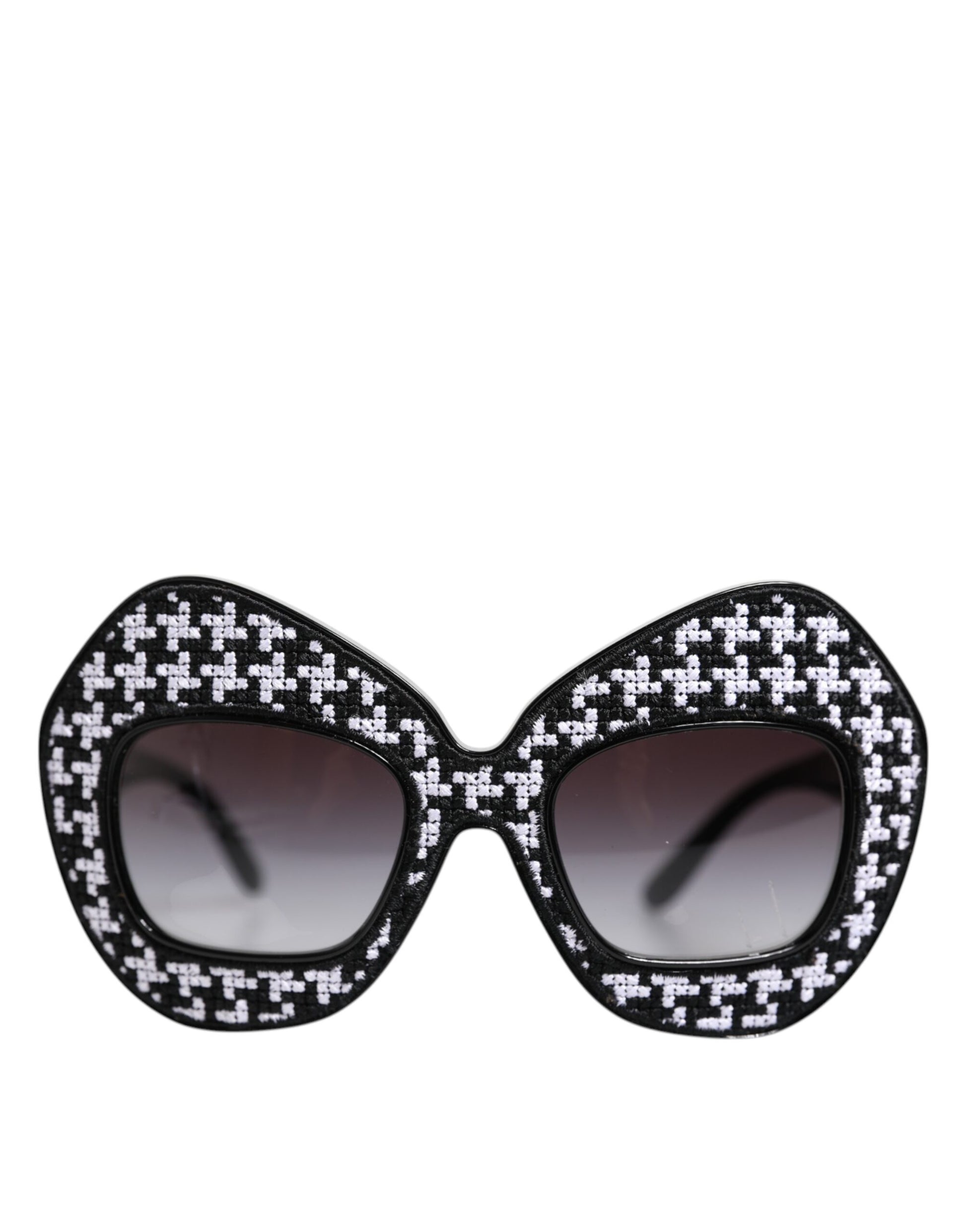 Black White PIED DE POULE Print Oversized Shades Sunglasses