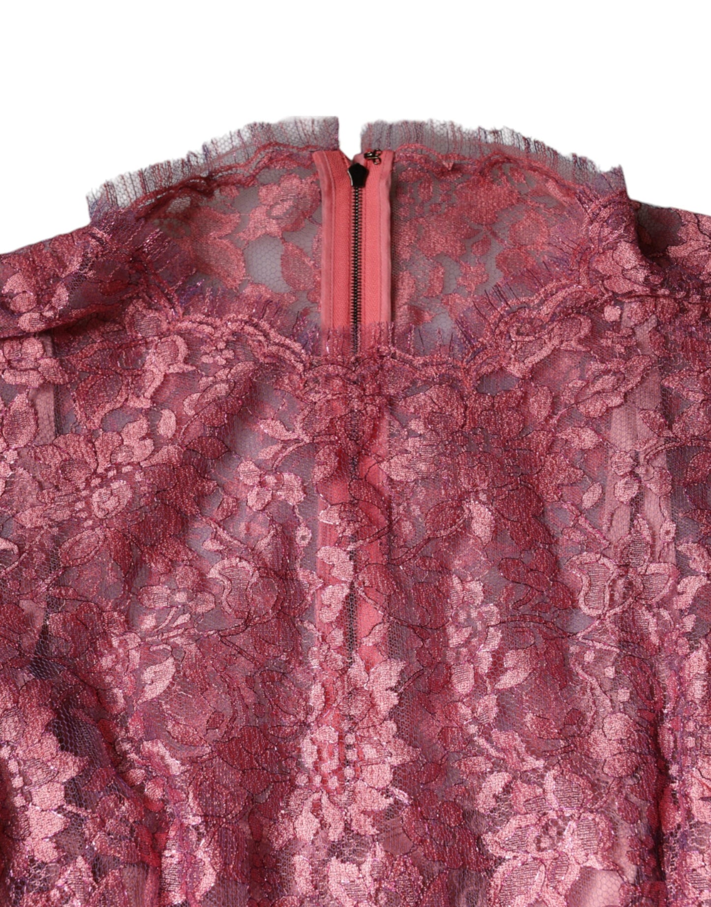 Pink Floral Lace Long Sleeve Midi Dress