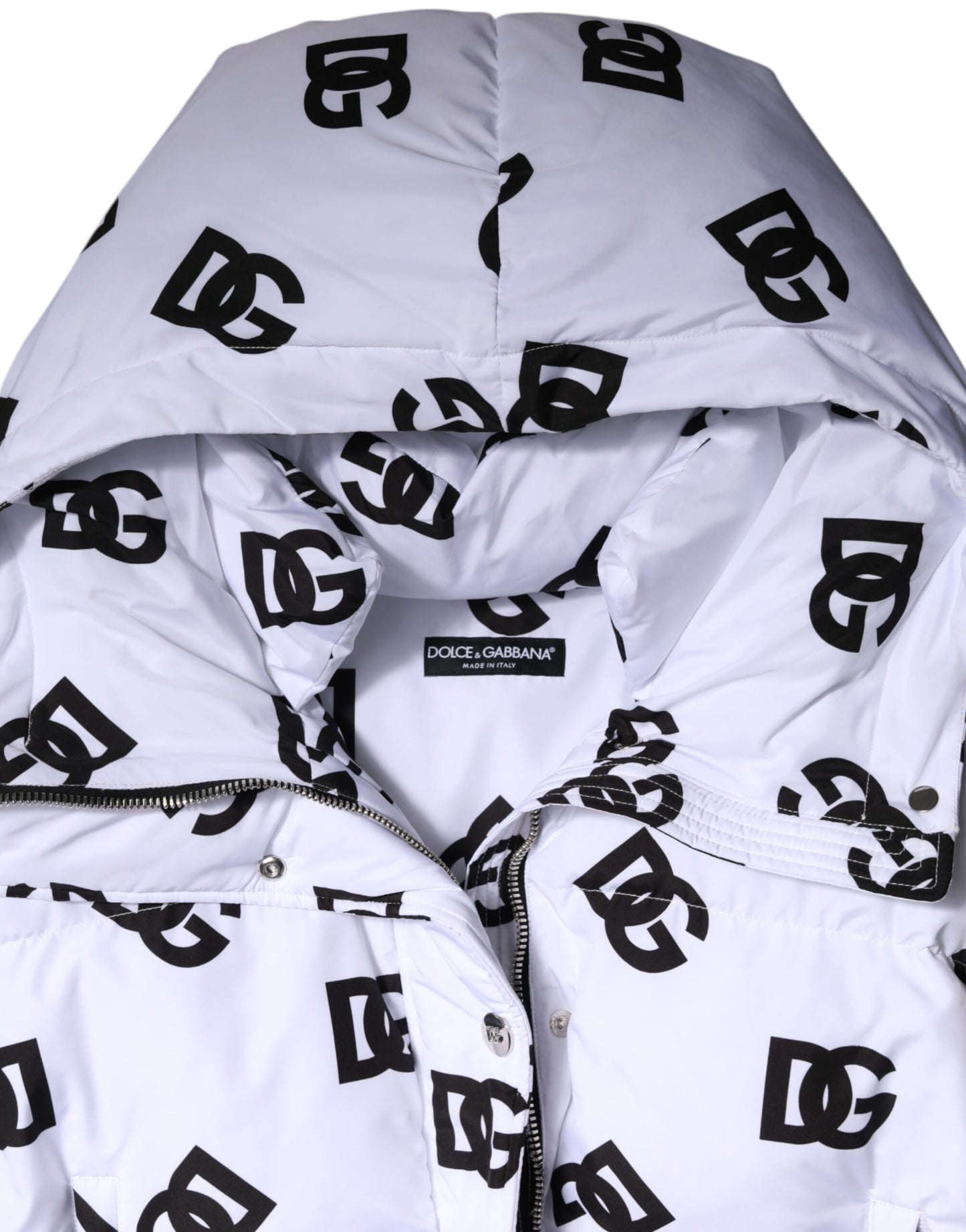 White Black DG Mania Polyester Puffer Jacket